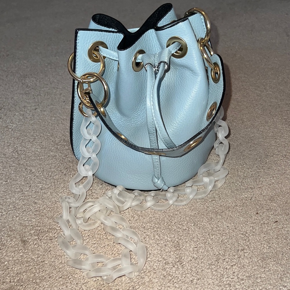 Light blue bucket bag purse